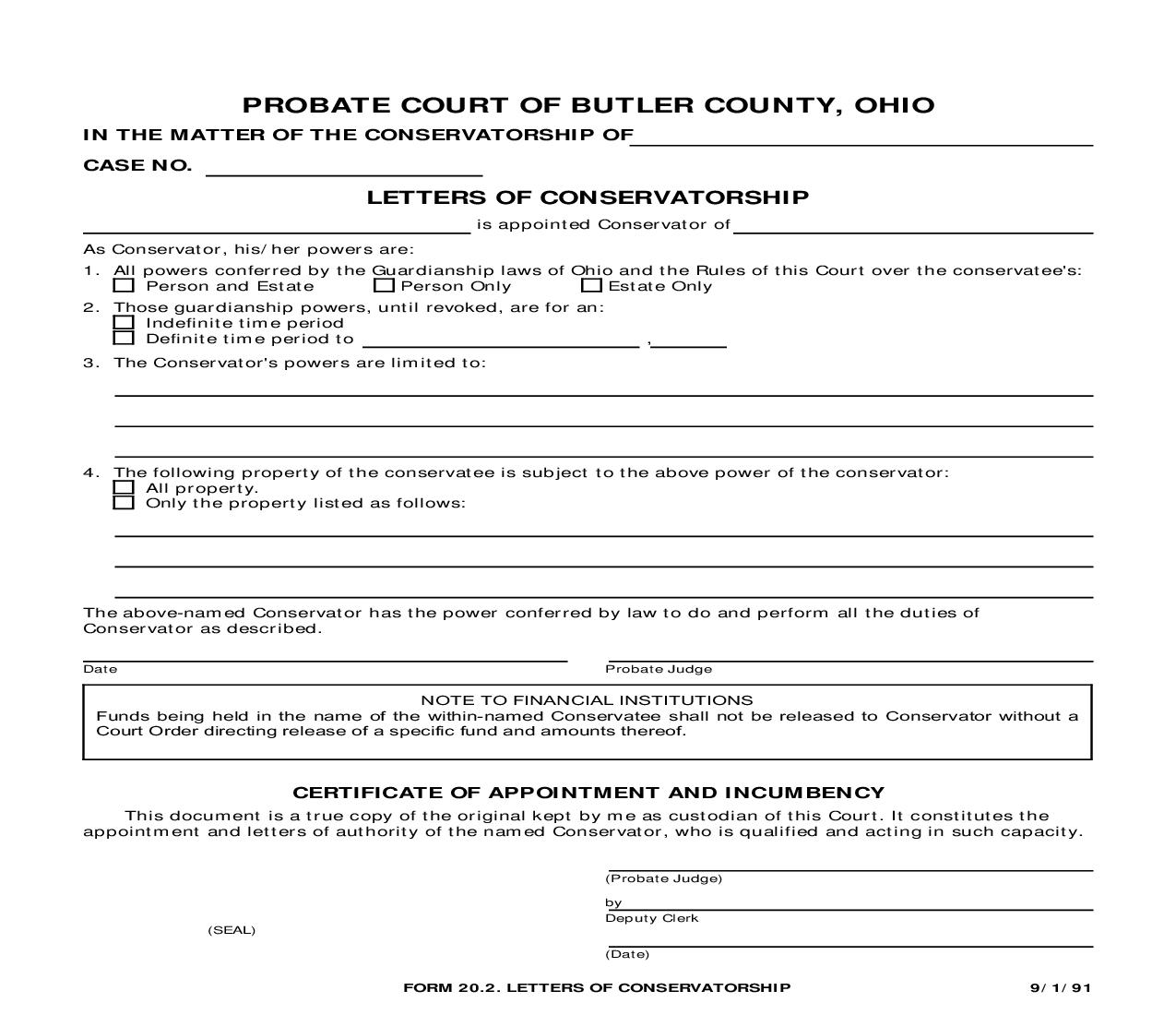 Letters Of Conservatorship {20.2} | Pdf Docx | Ohio