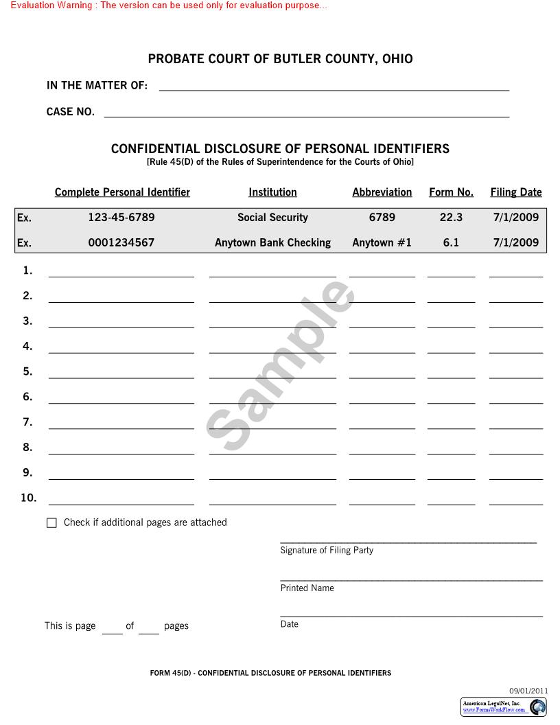 Confidential Disclosure Of Personal Identifiers | Pdf Fpdf Doc Docx | Ohio