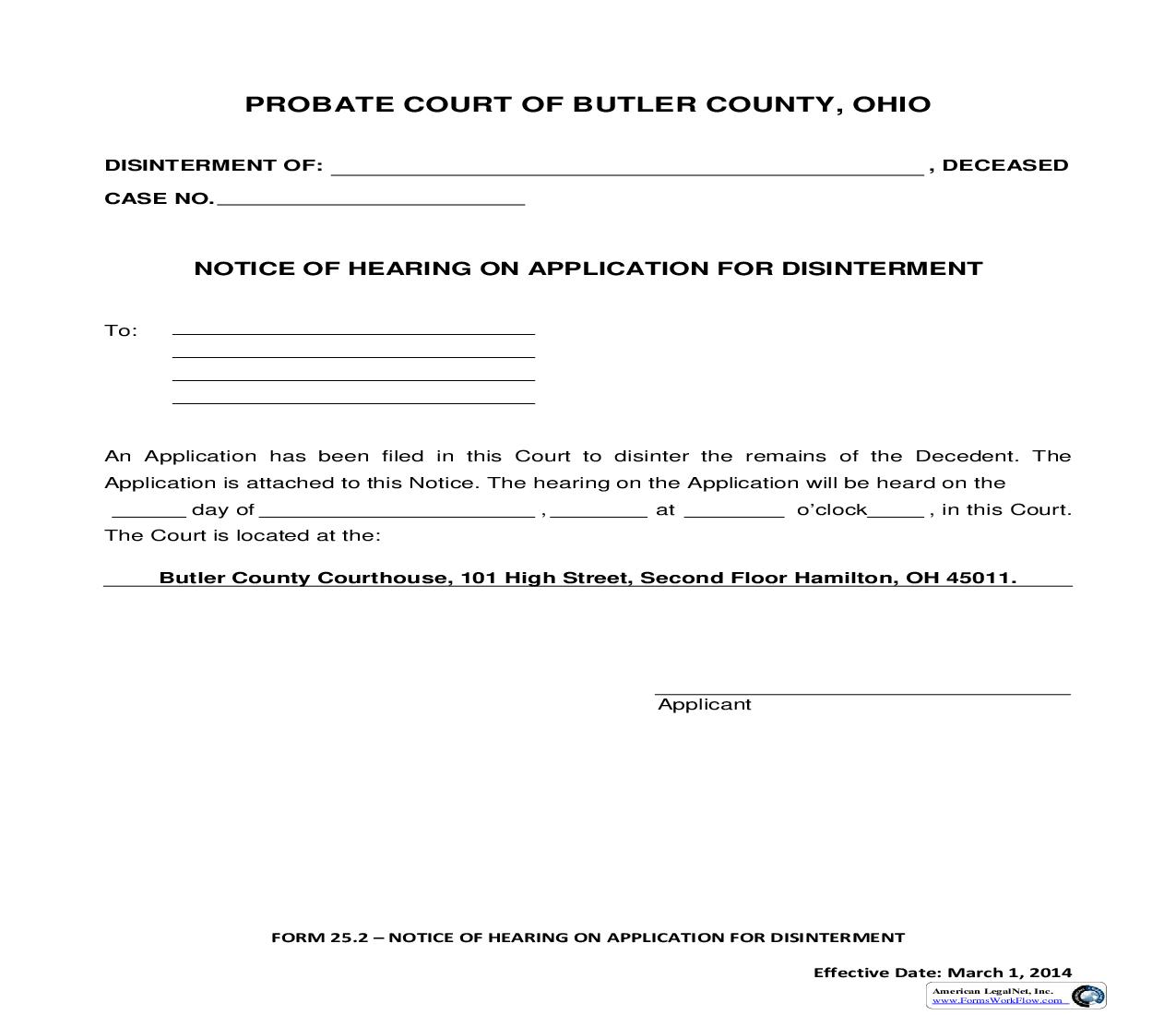 Notice Of Hearing To Disinter Remains {25.2} | Pdf Fpdf Doc Docx | Ohio