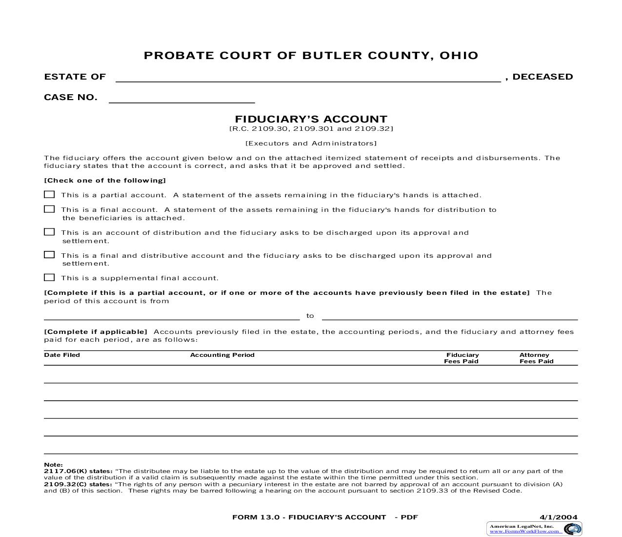 Fiduciarys Account {13.0} | Pdf Fpdf Doc Docx | Ohio