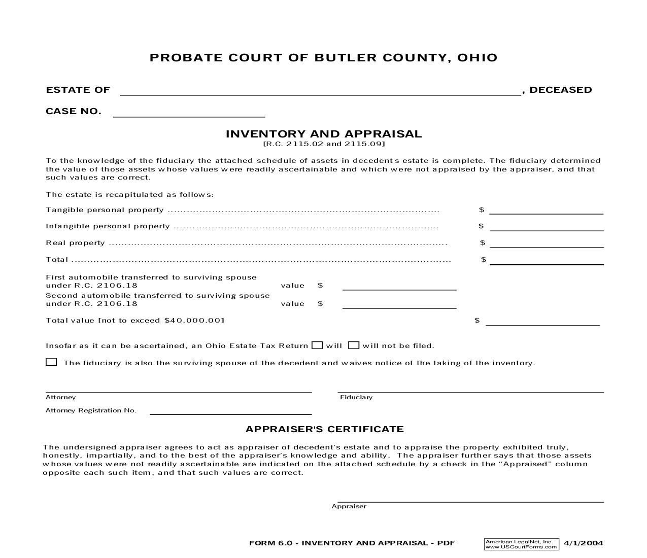 Inventory And Appraisal {6.0} | Pdf Fpdf Doc Docx | Ohio