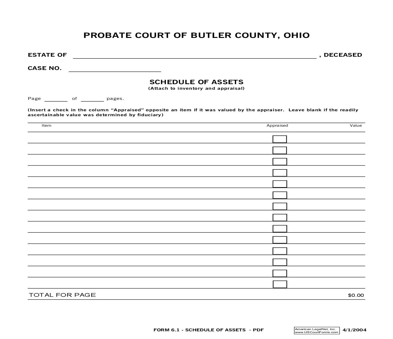 Schedule Of Assets {6.1} | Pdf Fpdf Doc Docx | Ohio