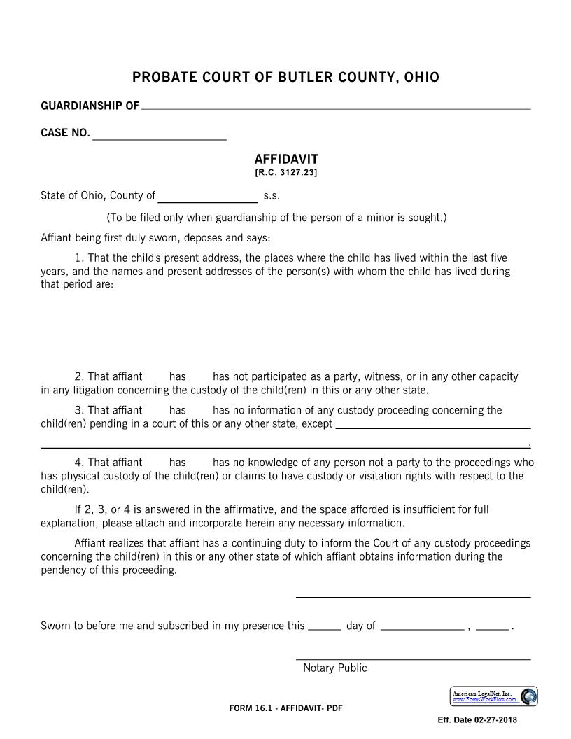 Affidavit {16.1} | Pdf Fpdf Docx | Ohio