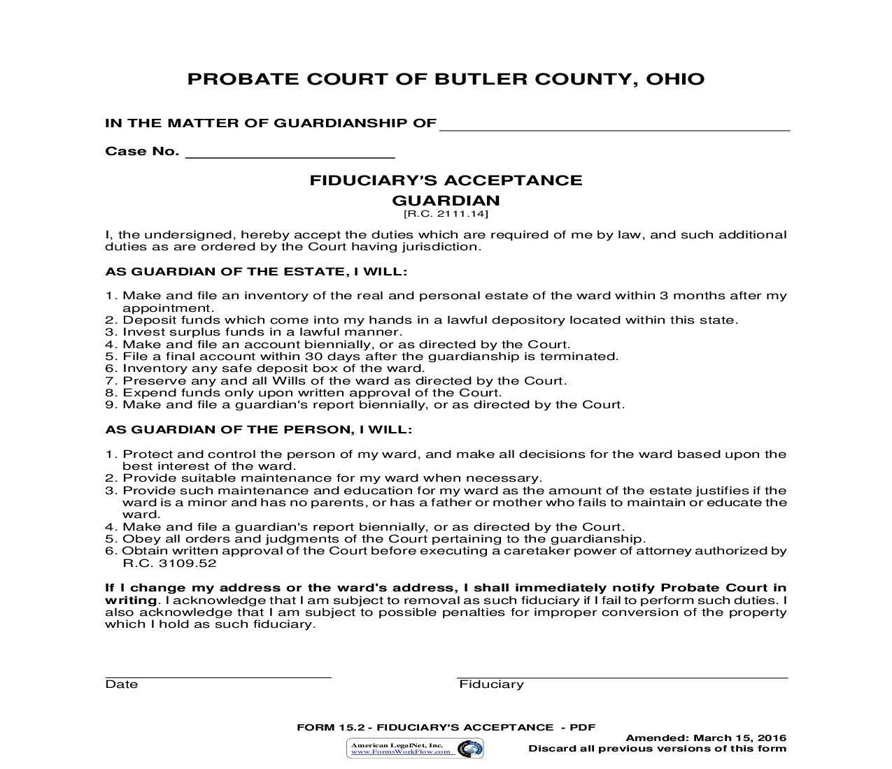 Fiduciarys Acceptance Guardian {15.2} | Pdf Fpdf Doc Docx | Ohio