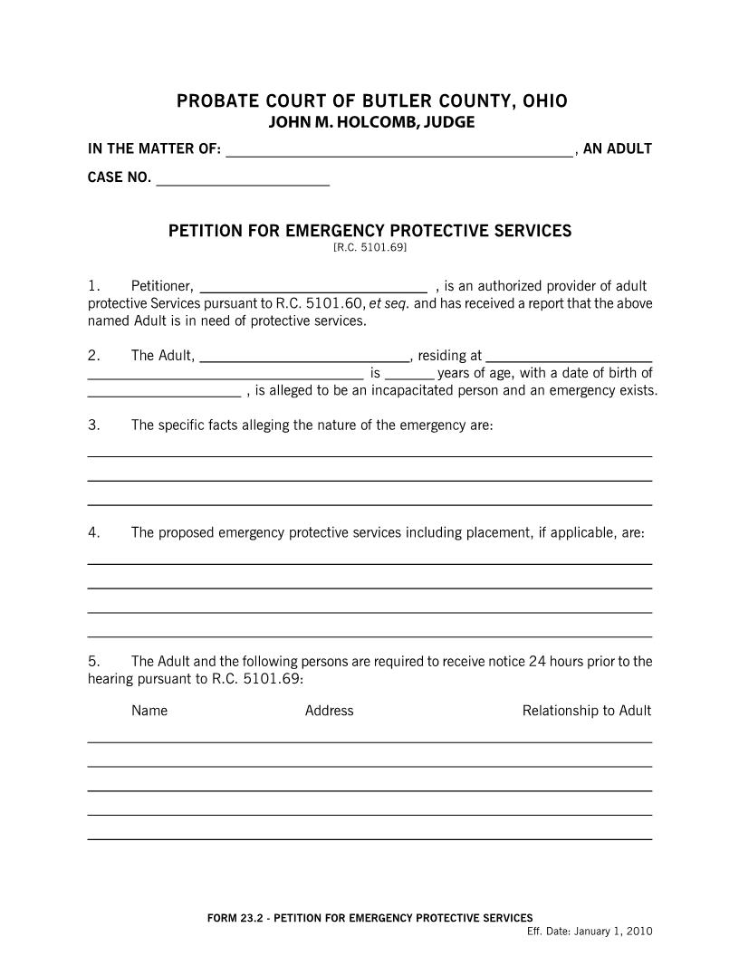 Petition For Emergency Protective Services {23.2} | Pdf Fpdf Doc Docx | Ohio