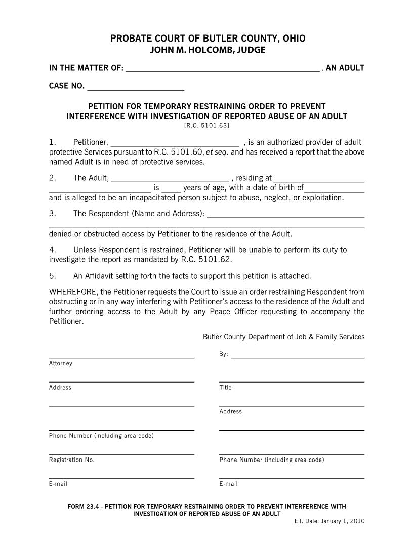 Petition For Temporary Restraining Order To Prevent Interference {23.4} | Pdf Fpdf Doc Docx | Ohio