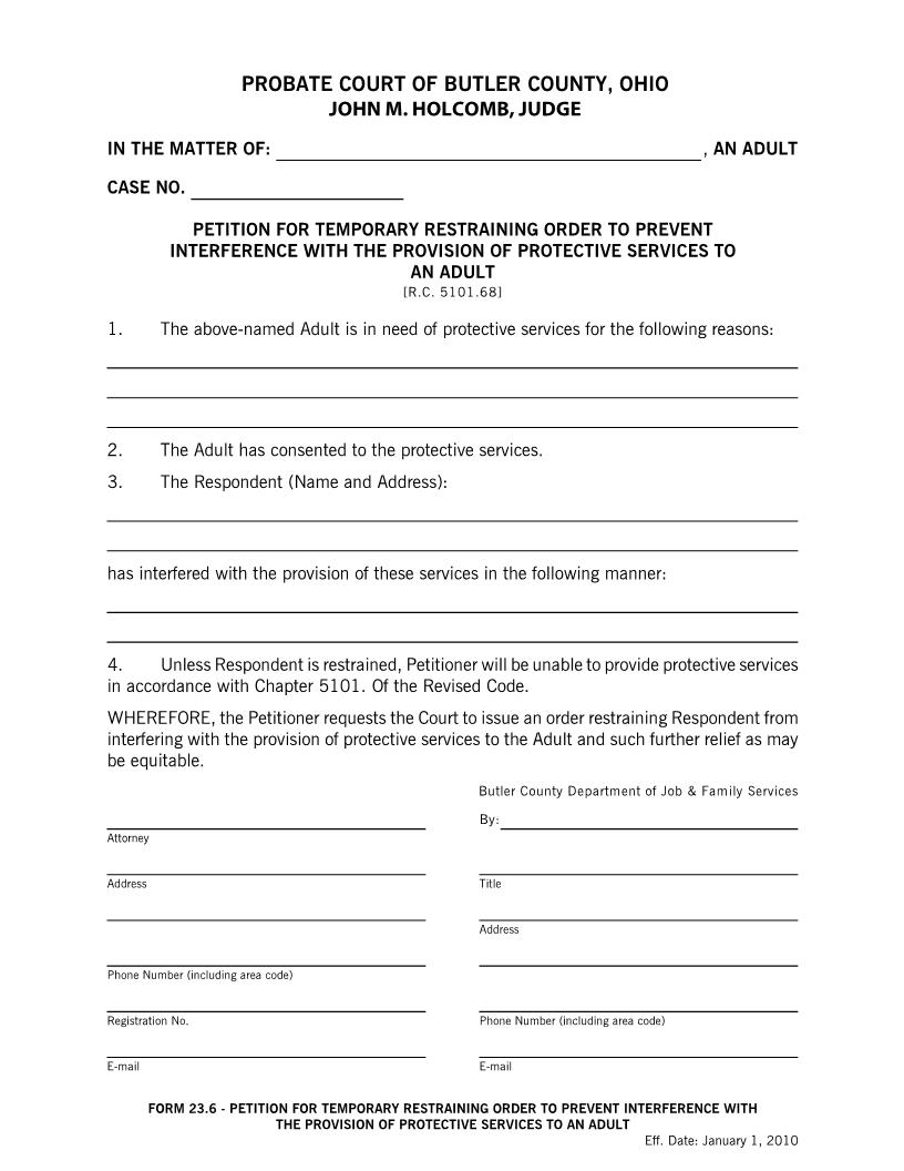 Petition For Temporary Restraining Order To Prevent Interference {23.6} | Pdf Fpdf Doc Docx | Ohio