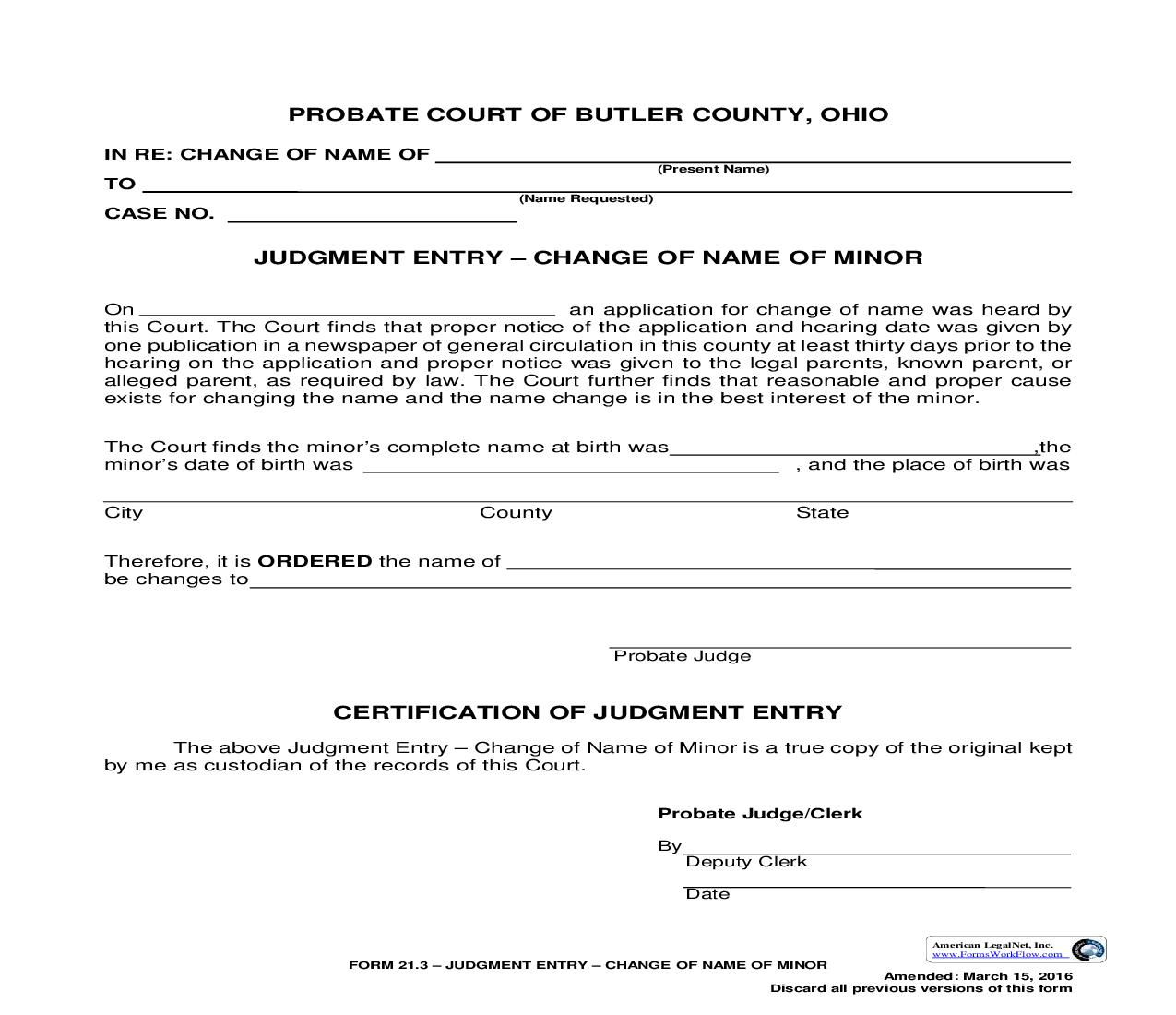 Application For Change Of Name Of Minor {21.2} | Pdf Fpdf Doc Docx | Ohio