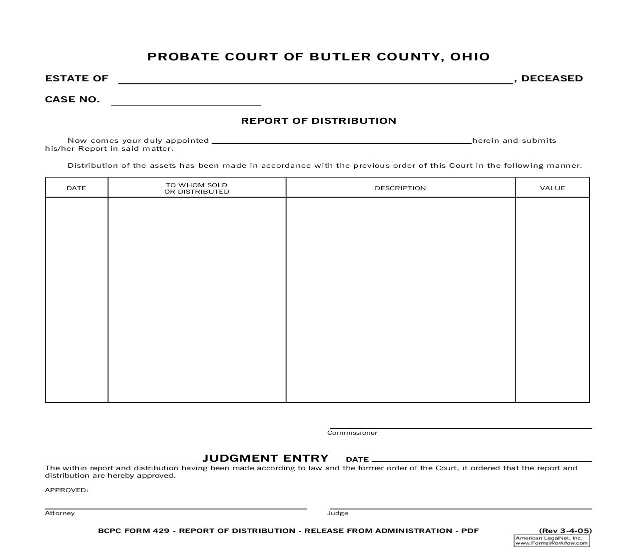Report Of Distribution {429} | Pdf Fpdf Doc Docx | Ohio