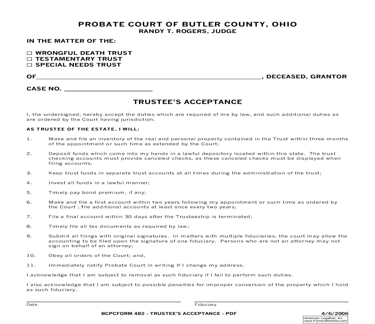 Trustees Acceptance {482} | Pdf Fpdf Doc Docx | Ohio