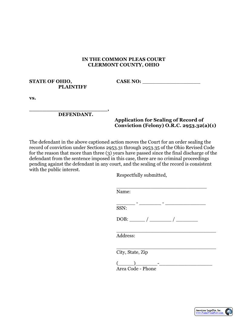 Application For Sealing Of Record Of Conviction | Pdf Fpdf Docx | Ohio