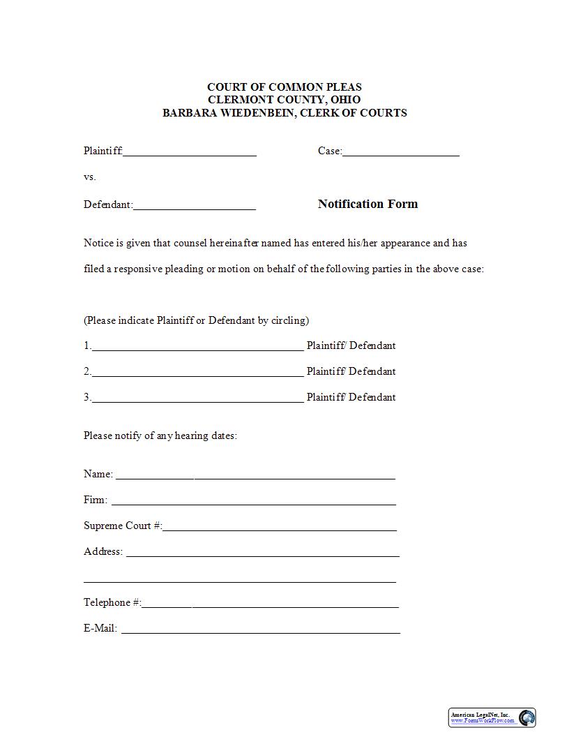 Notification Form | Pdf Fpdf Docx | Ohio