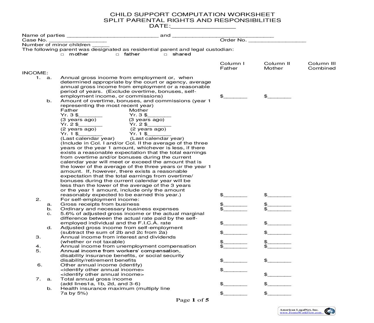 Child Support Computation Worksheet Split Parental Rights And Responsibilities {DR-625} | Pdf Fpdf Doc Docx | Ohio