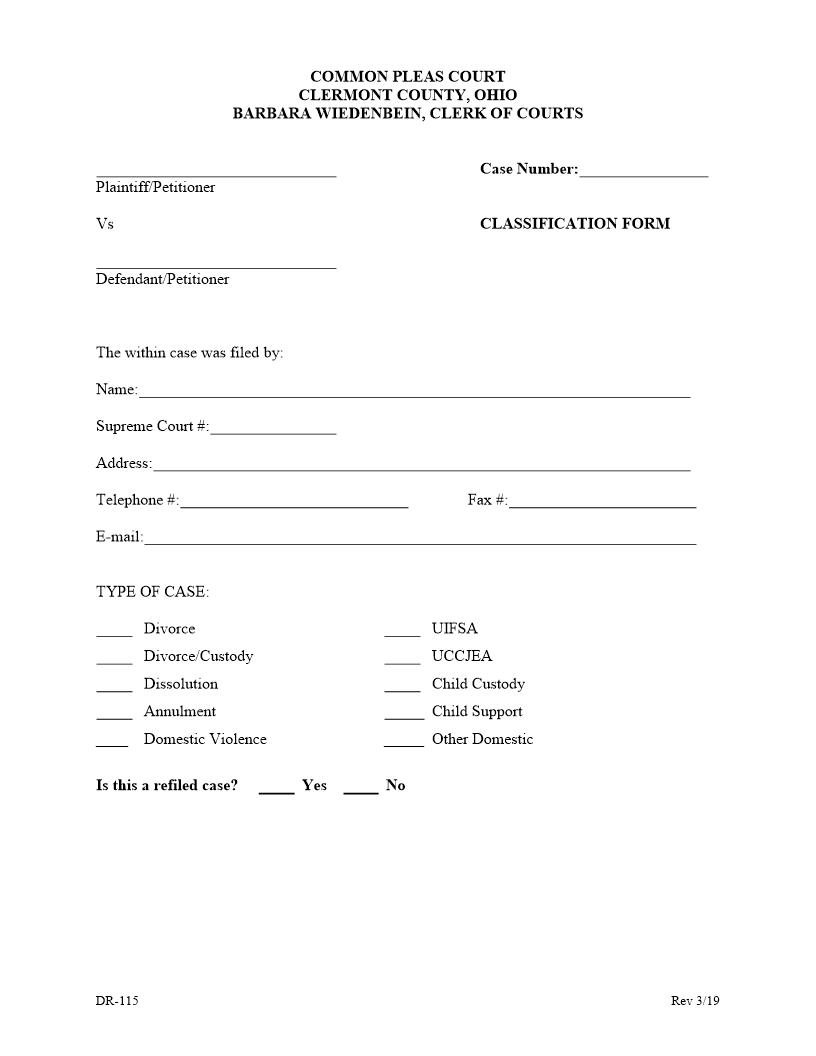 Classification Form {DR-115} | Pdf Fpdf Docx | Ohio