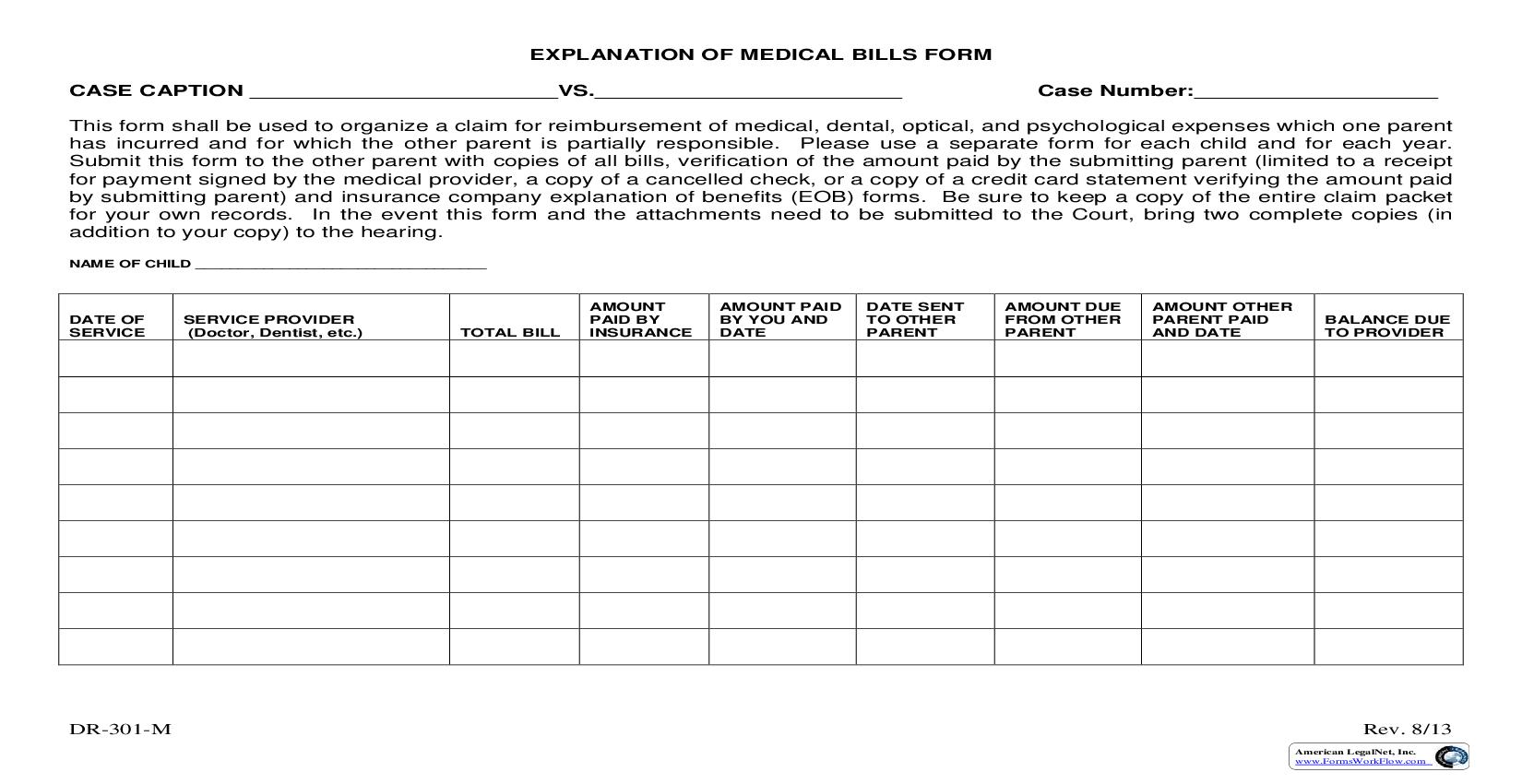 Explanation Of Medical Bills Form {DR-301-M} | Pdf Fpdf Doc Docx | Ohio