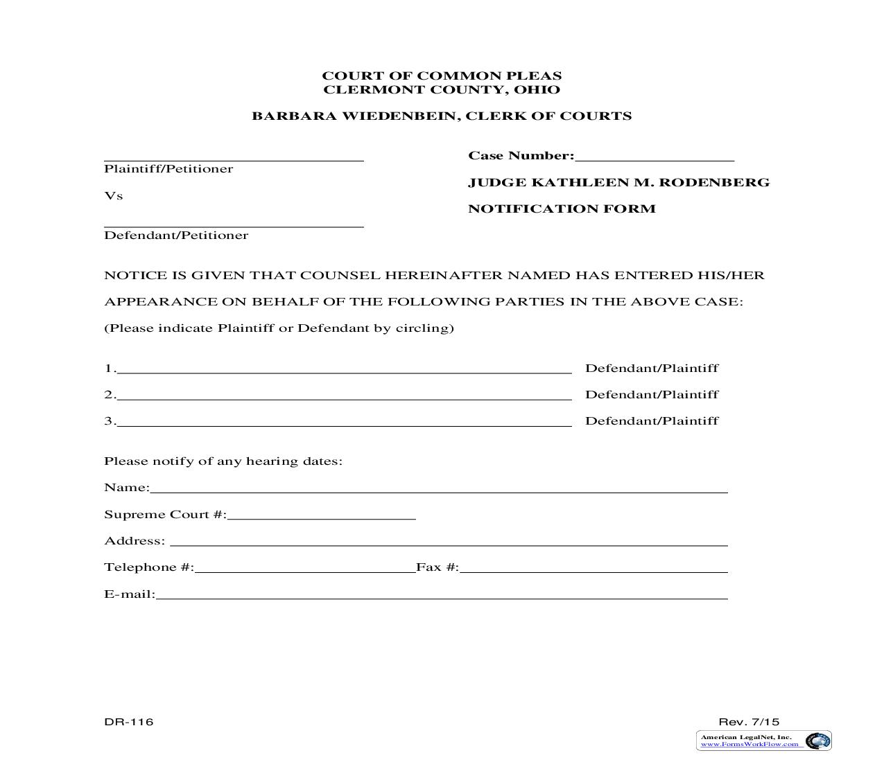 Notification Form {DR-116} | Pdf Fpdf Doc Docx | Ohio