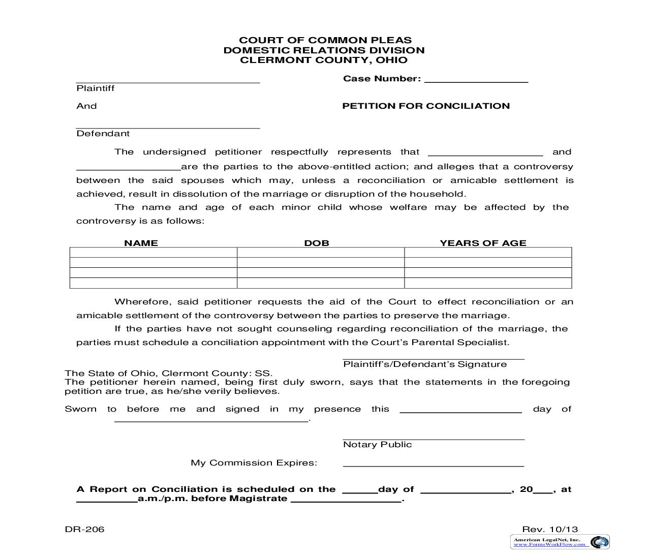 Petition For Conciliation {DR-206} | Pdf Fpdf Doc Docx | Ohio