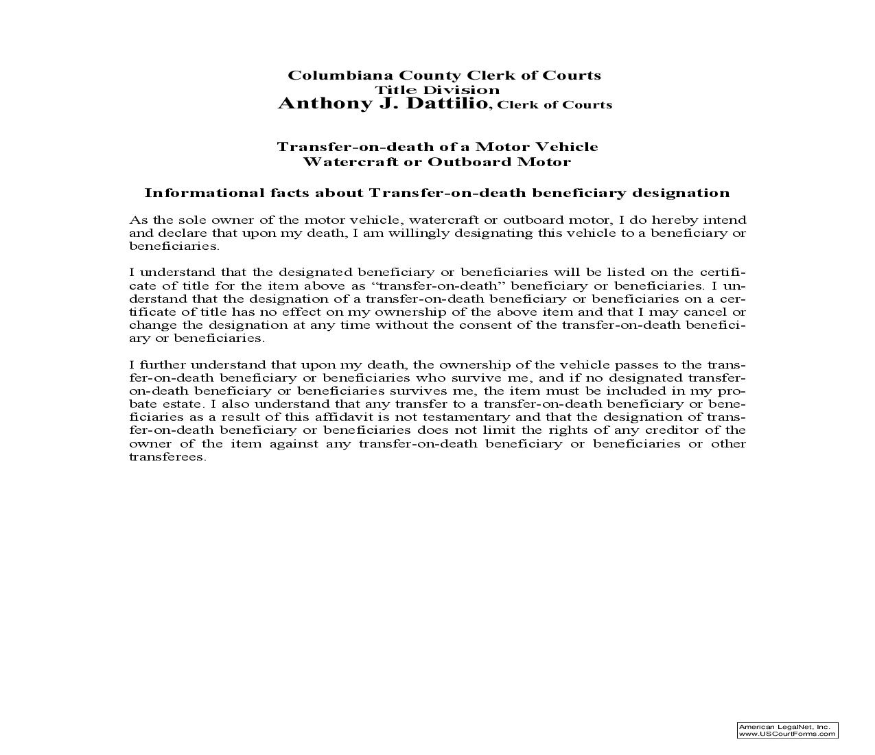 Affidavit For Designation Of Beneficiary {BMV 3811} | Pdf Fpdf Doc Docx | Ohio