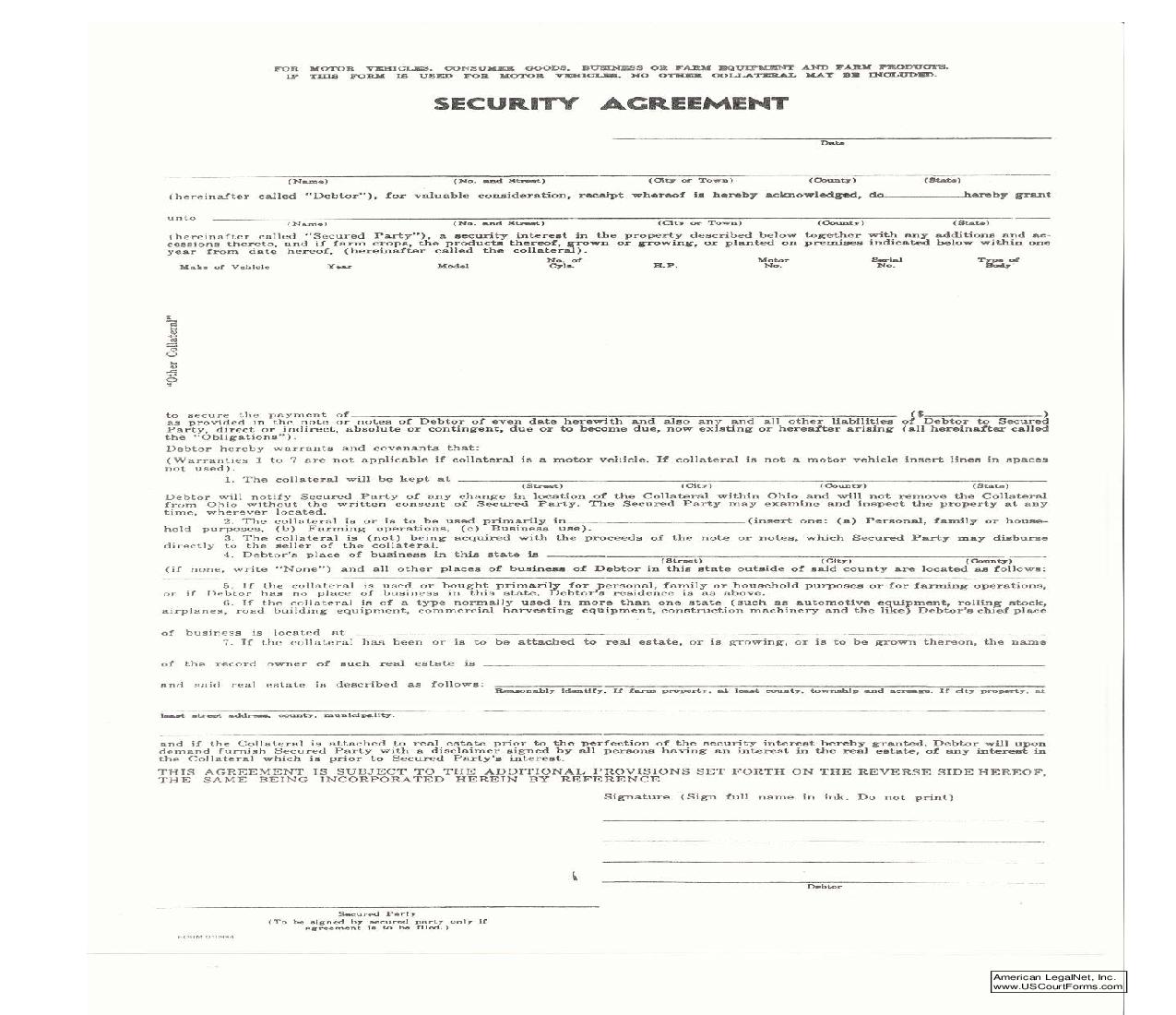 Security Agreement | Pdf Fpdf Doc Docx | Ohio
