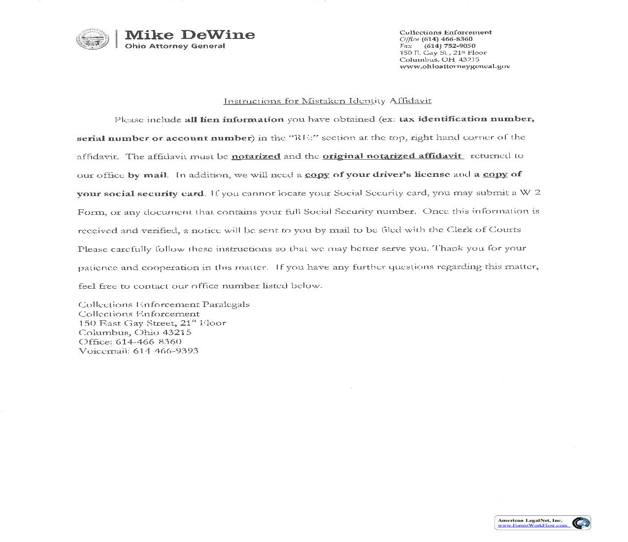 Affidavit Regarding Mistaken Identity | Pdf Fpdf Doc Docx | Ohio