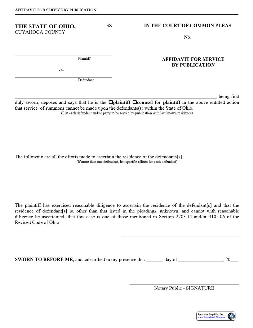 Affidavit For Service By Publication {CP1} | Pdf Fpdf Doc Docx | Ohio