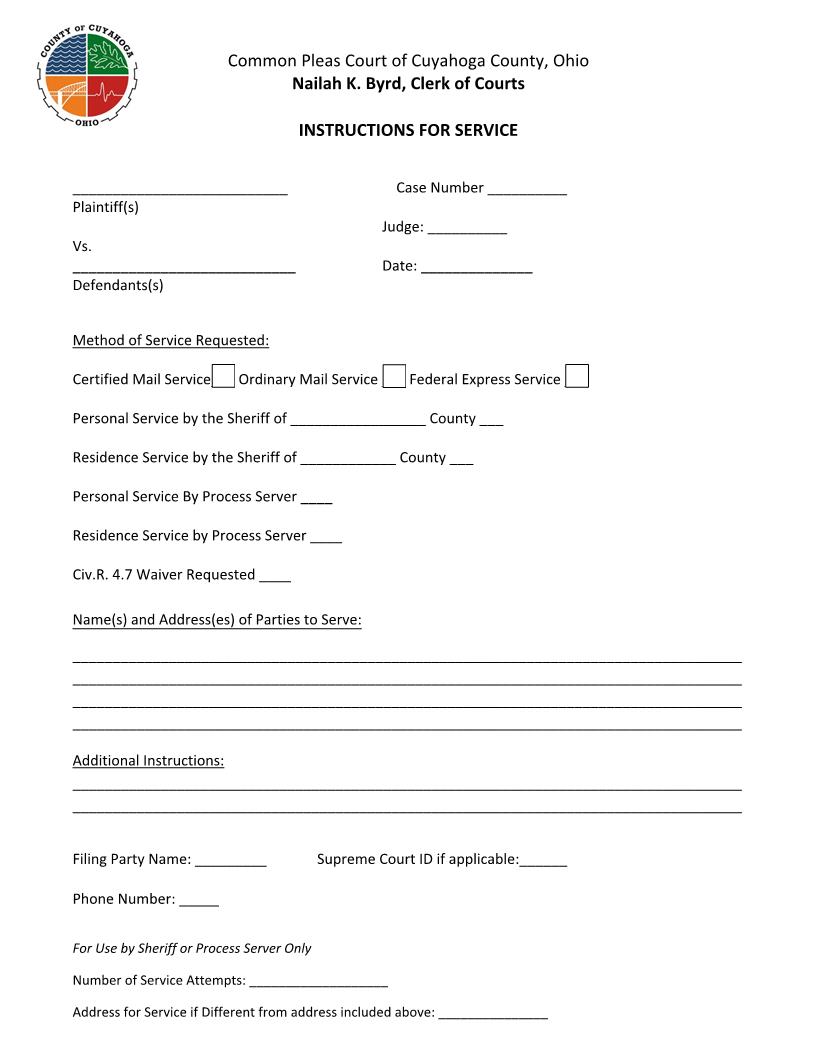 Instructions for Service | Pdf Fpdf Doc Docx | Ohio