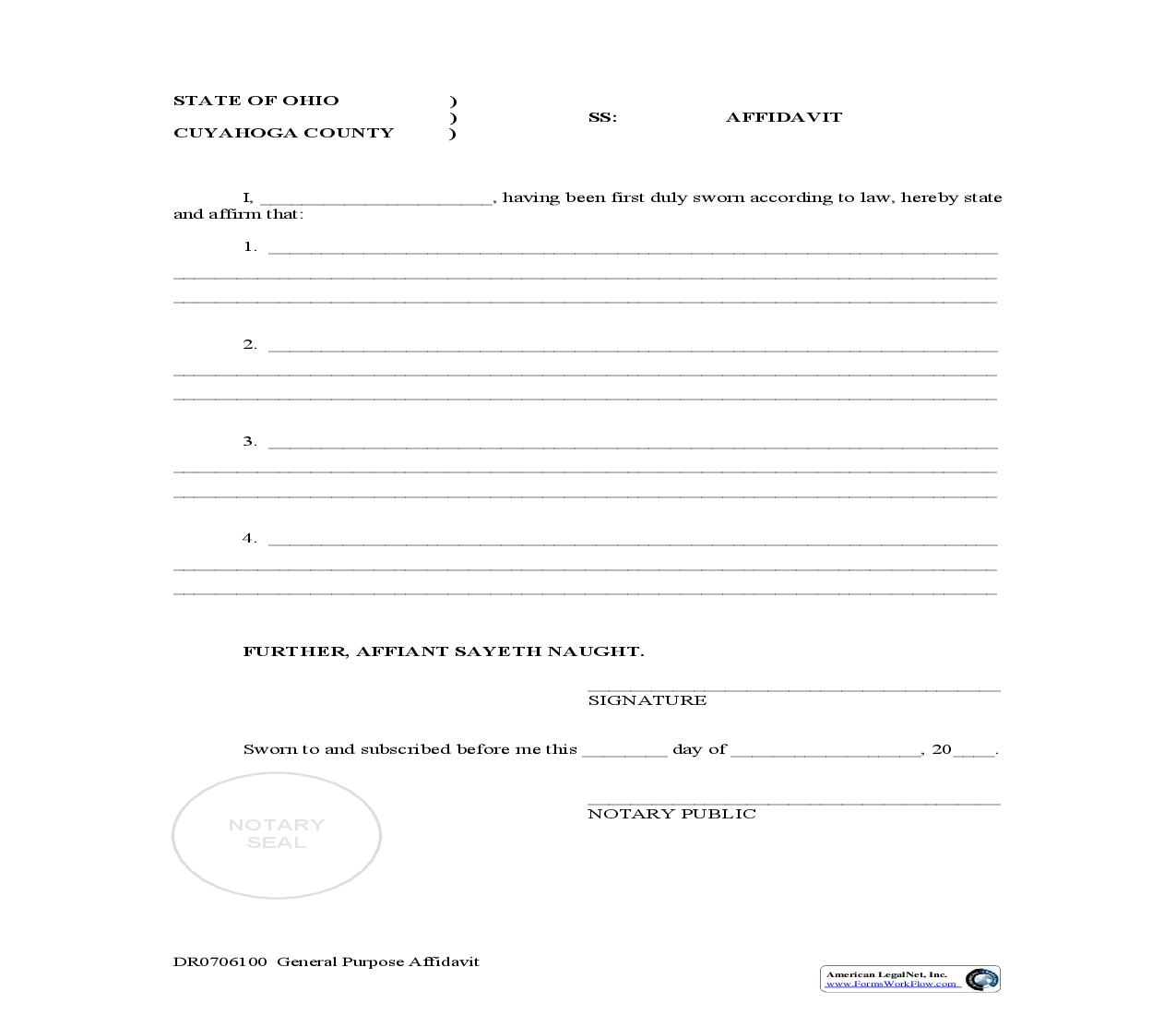 Affidavit | Pdf Fpdf Doc Docx | Ohio