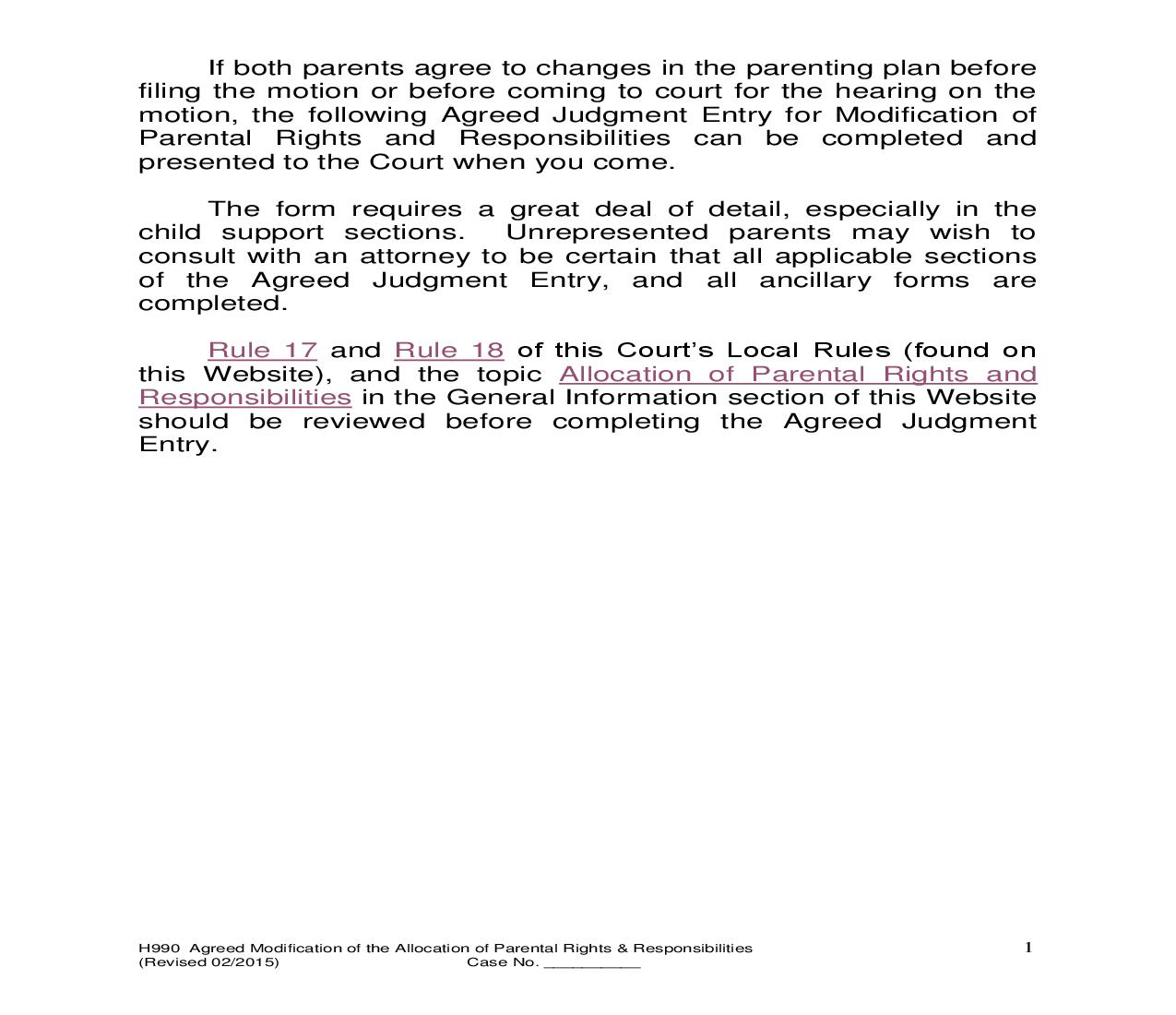 Agreed Judgment Entry (Modification Of Allocation Or Parental Rights And Responsibilities) | Pdf Fpdf Doc Docx | Ohio