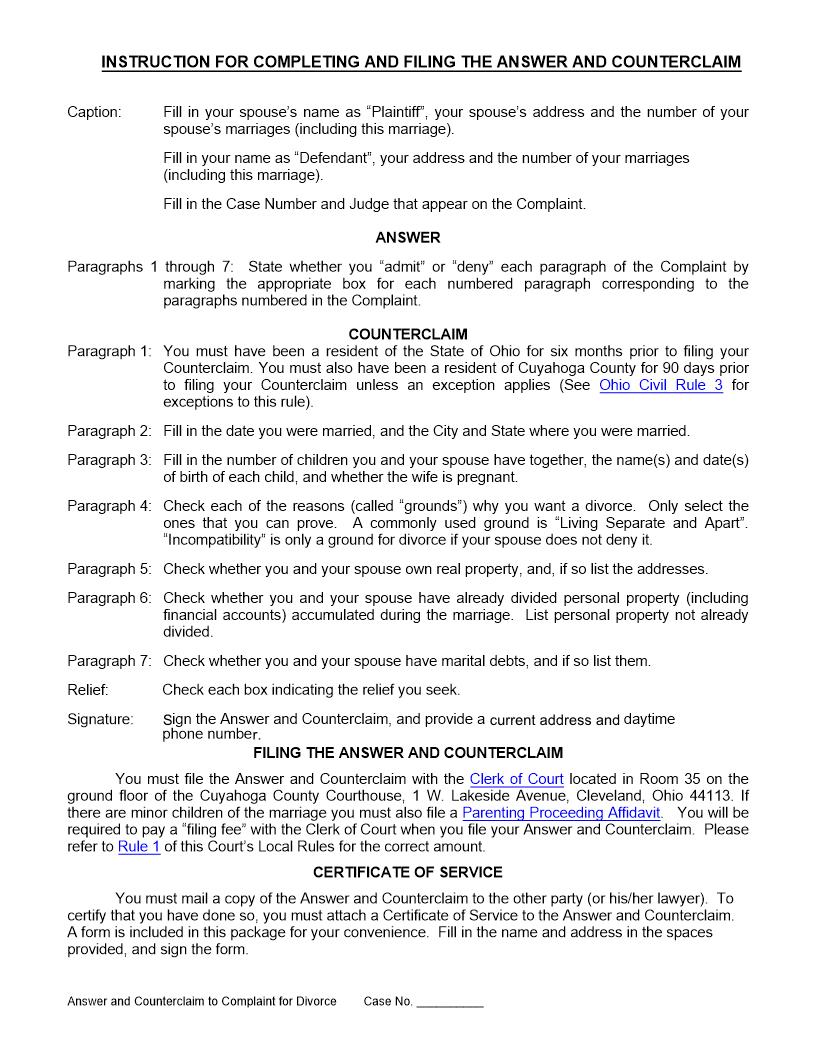 Answer And Counterclaim | Pdf Fpdf Doc Docx | Ohio