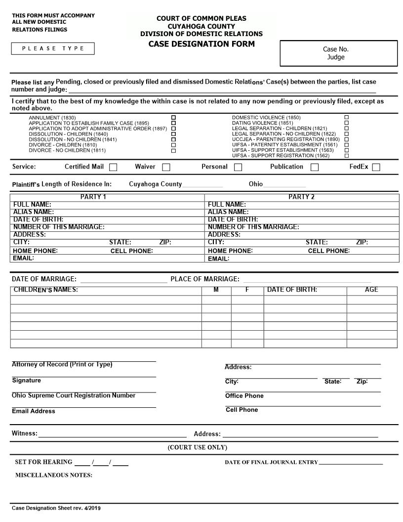 Case Designation Form | Pdf Fpdf Doc Docx | Ohio