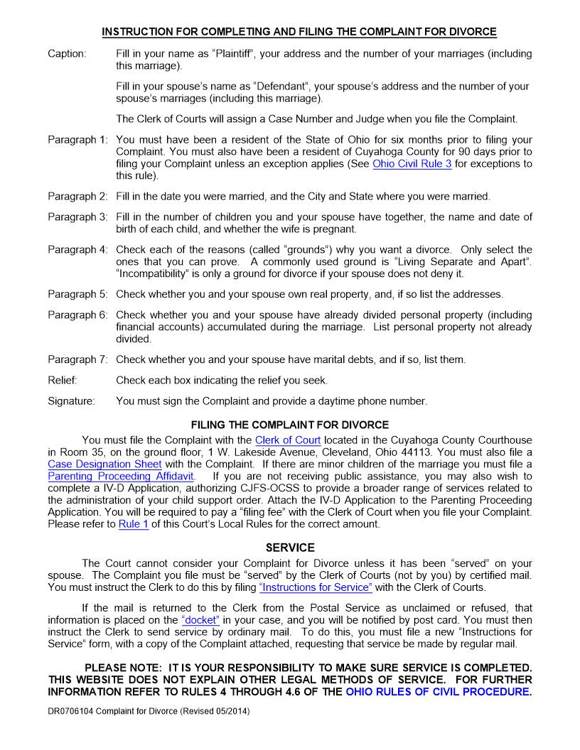 Complaint For Divorce | Pdf Fpdf Doc Docx | Ohio