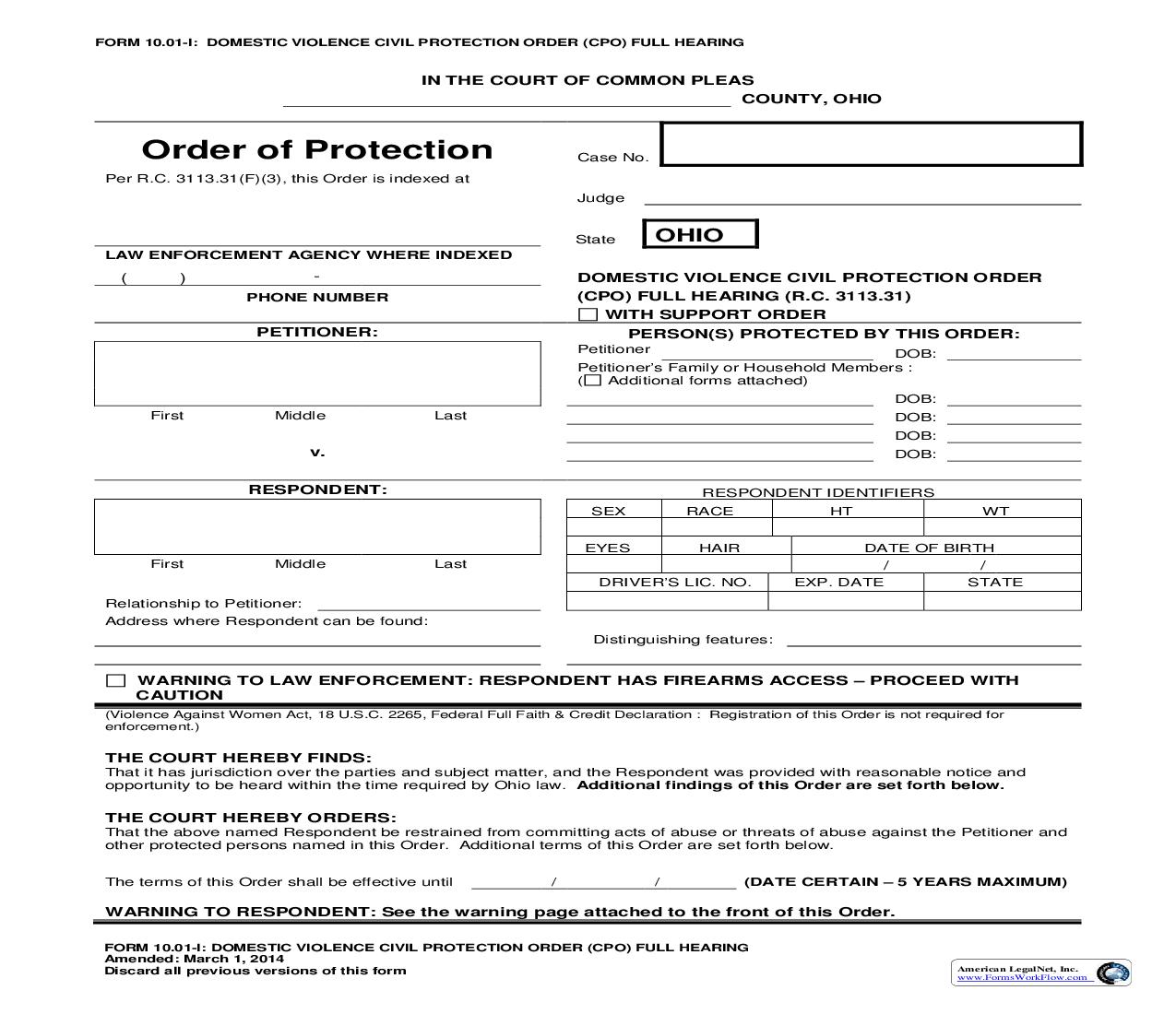 Domestic Violence Civil Protection Order {10.01-I} |  | Ohio