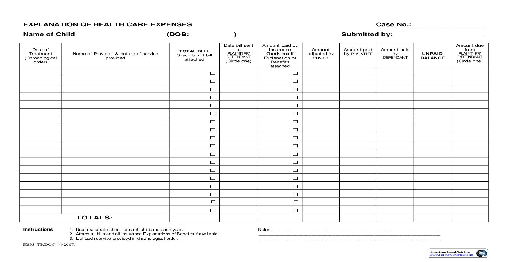 Explanation Of Health Care Expenses | Pdf Fpdf Doc Docx | Ohio