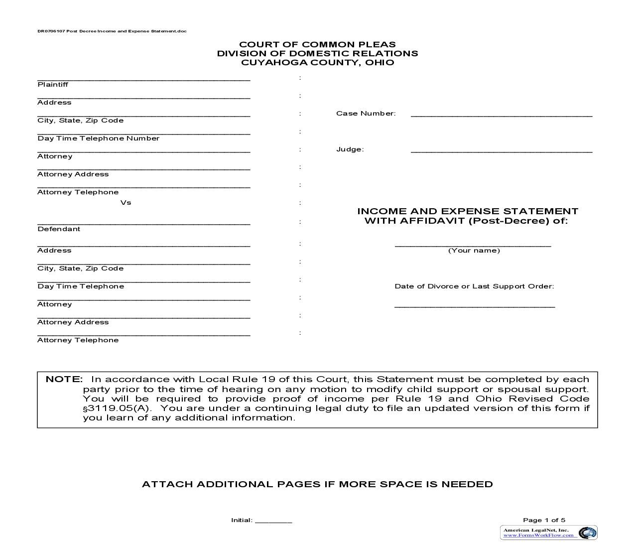 Income And Expense Statement With Affidavit | Pdf Fpdf Doc Docx | Ohio