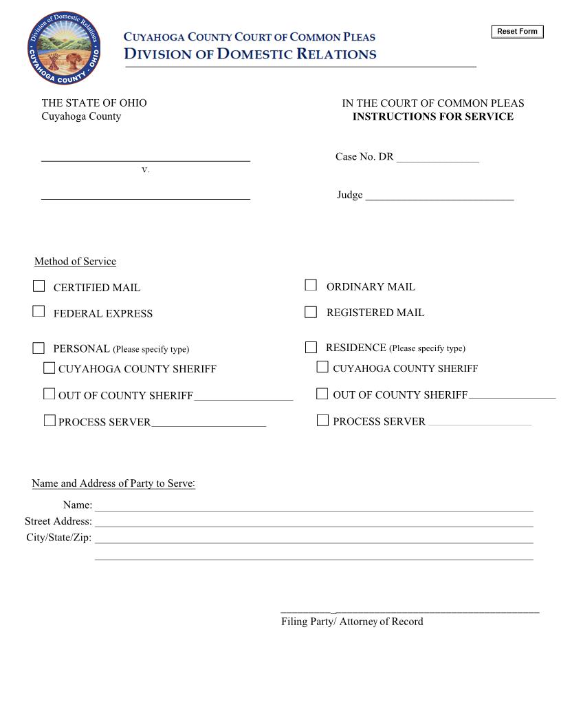 Instructions For Service | Pdf Fpdf Doc Docx | Ohio