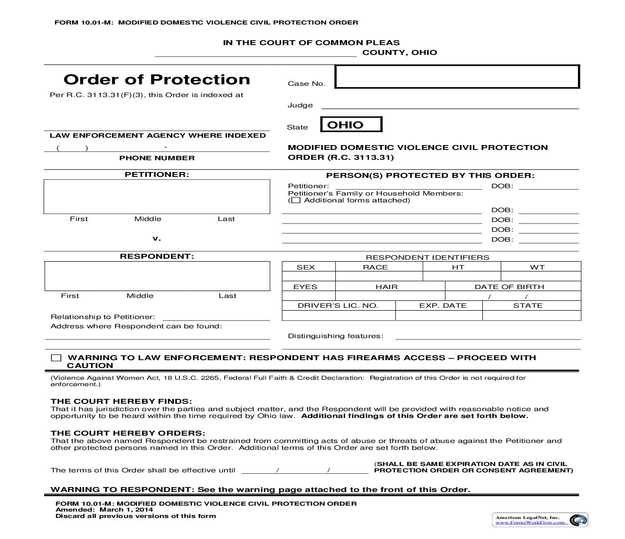 Modified Domestic Violence Civil Protection {10.01-M} |  | Ohio