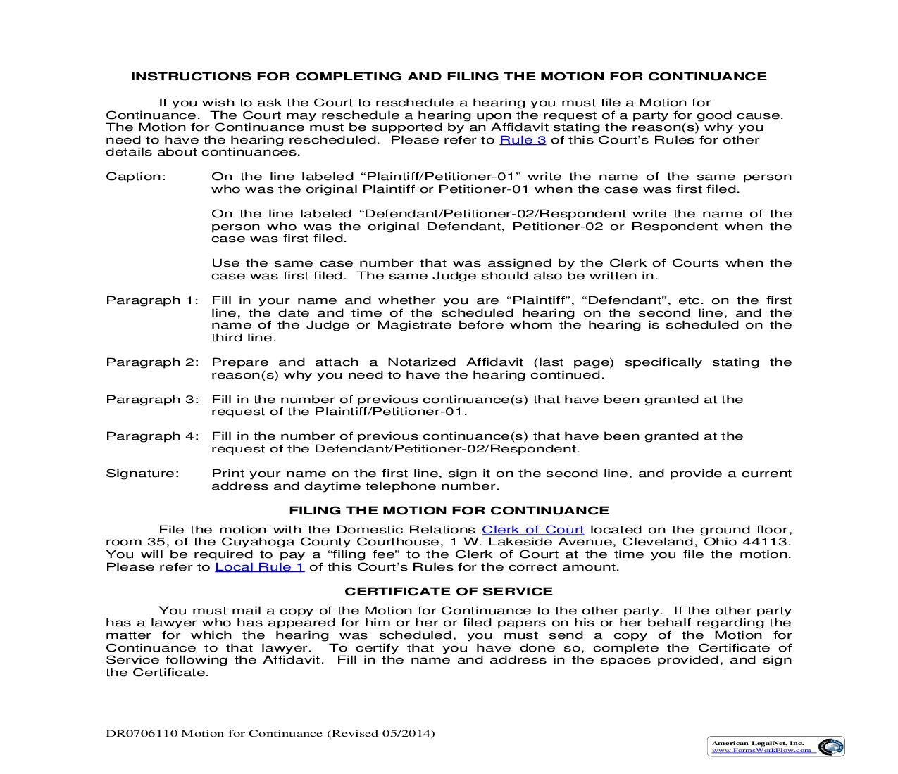 Motion For Continuance | Pdf Fpdf Doc Docx | Ohio