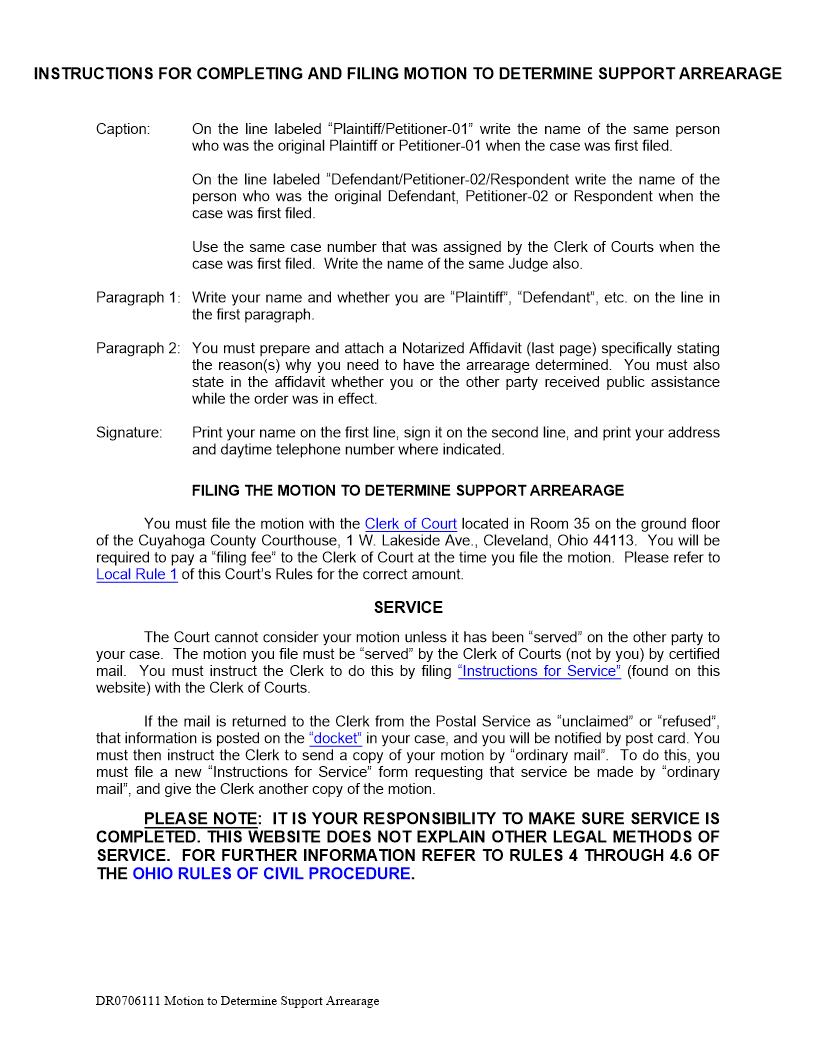 Motion To Determine Support Arrearage | Pdf Fpdf Doc Docx | Ohio