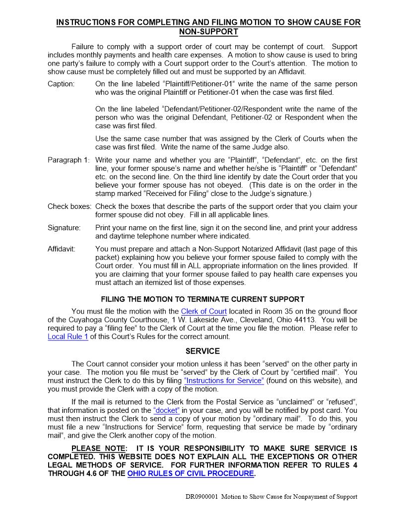Motion To Show Cause For Nonpayment Of Support | Pdf Fpdf Doc Docx | Ohio