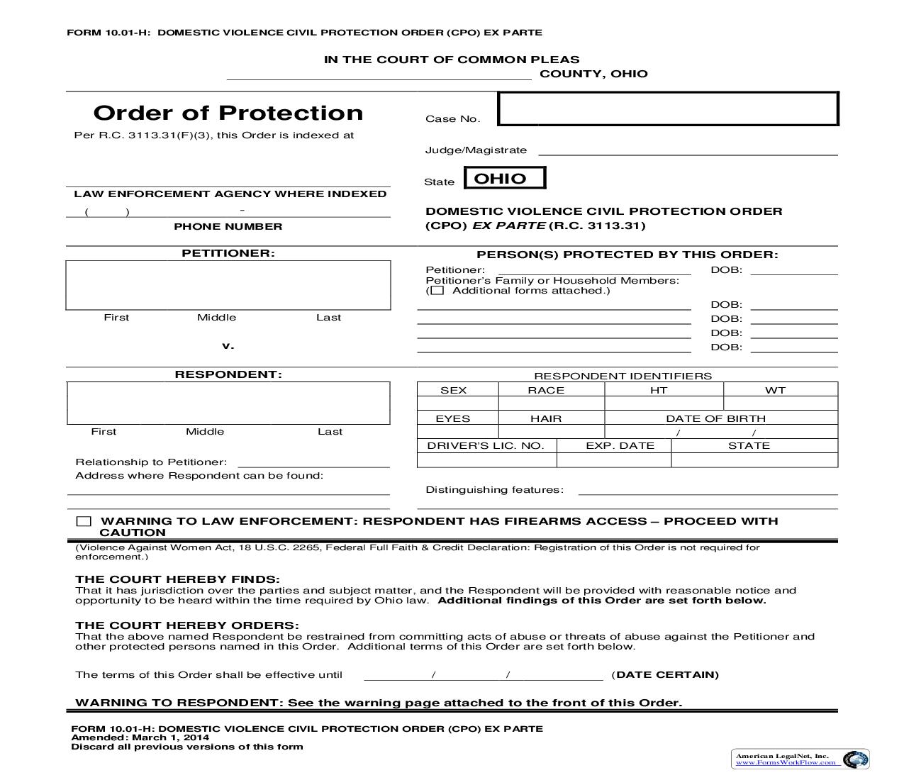 Order Of Protection {10.01-H} |  | Ohio