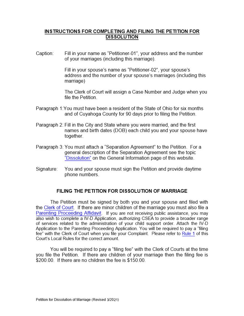 Petition For Dissolution Of Marriage | Pdf Fpdf Doc Docx | Ohio