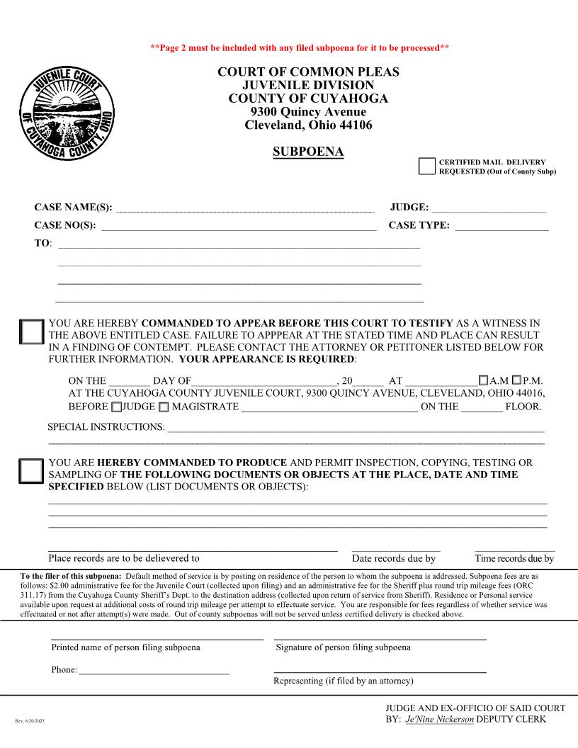 Subpoena | Pdf Fpdf Doc Docx | Ohio
