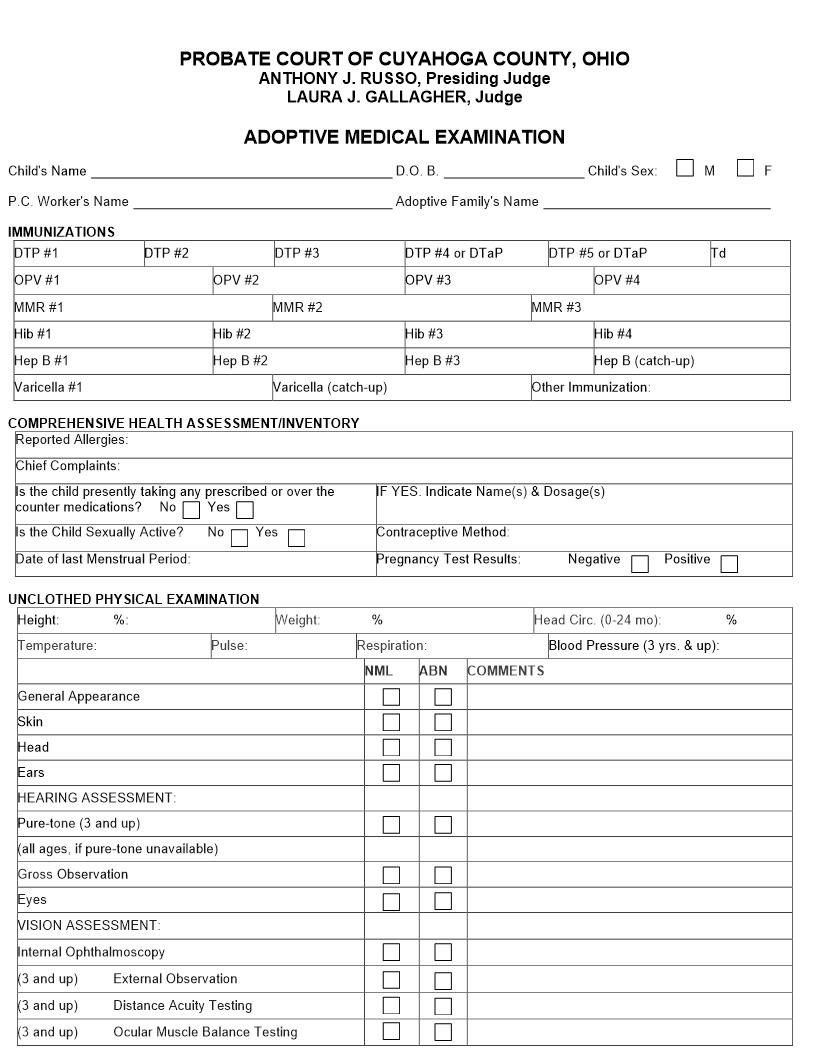 Adoptive Medical Examination | Pdf Fpdf Doc Docx | Ohio