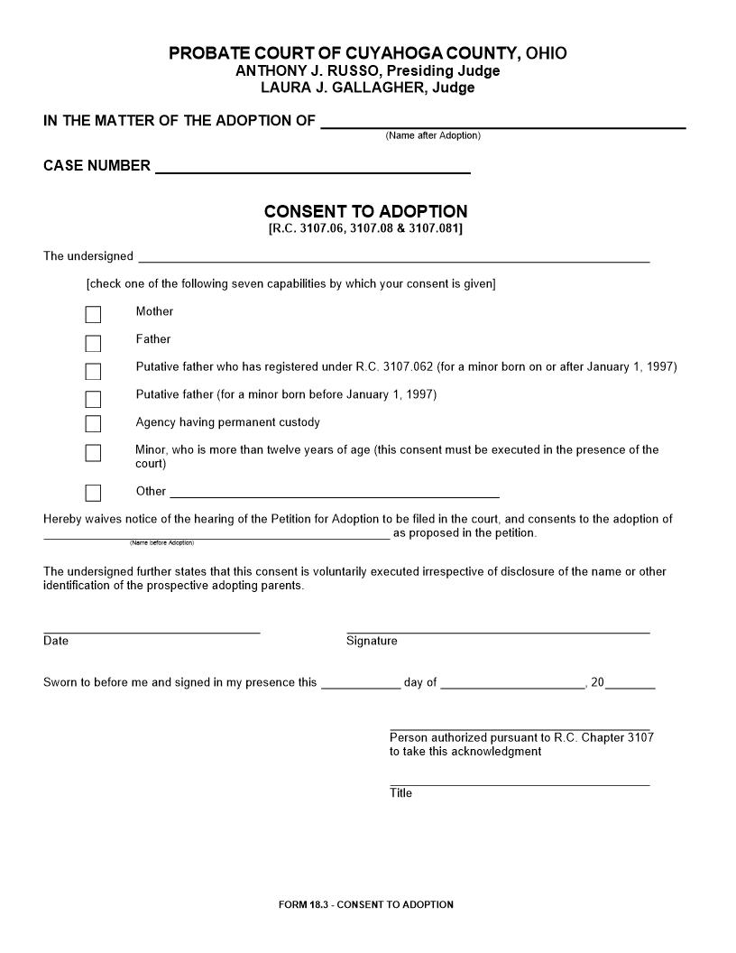 Consent To Adoption {18.3} | Pdf Fpdf Doc Docx | Ohio