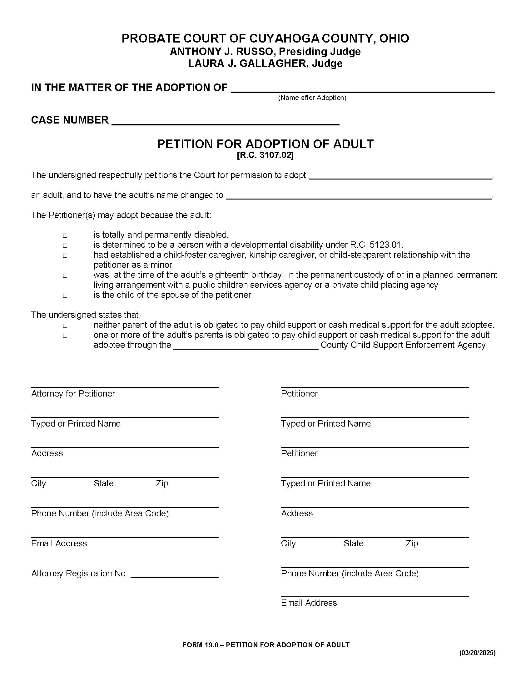 Petition For Adoption Of Adult {19.0} | Pdf Fpdf Doc Docx | Ohio