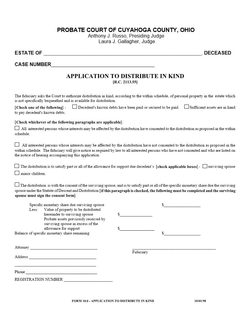 Application To Distribute In Kind | Pdf Fpdf Doc Docx | Ohio