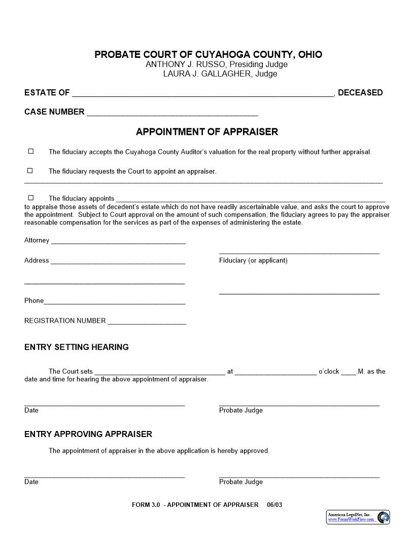 Appointment Of Appraiser {3.0} | Pdf Fpdf Docx | Ohio