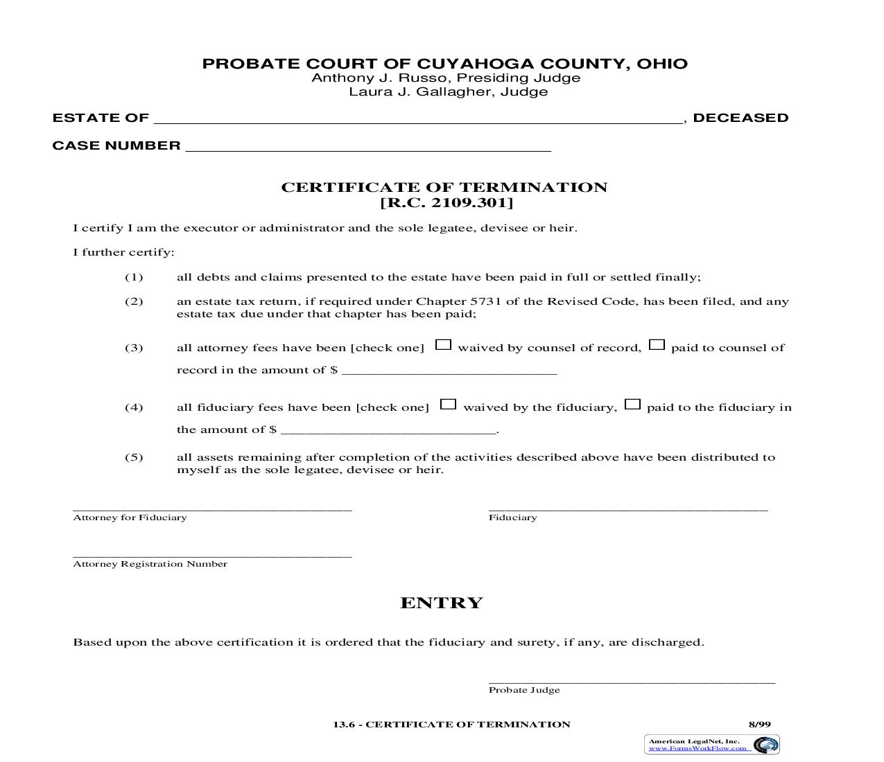 Certificate Of Termination {13.6} | Pdf Fpdf Doc Docx | Ohio