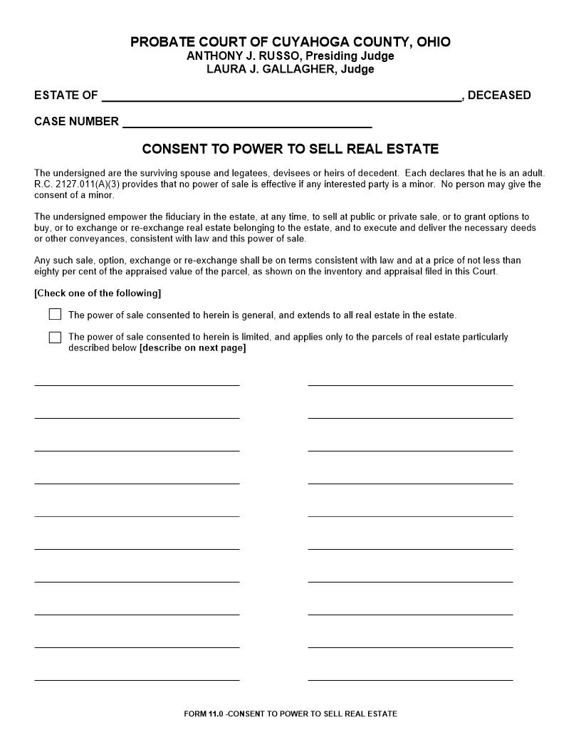 Consent To Power To Sell Real Estate {11.0} | Pdf Fpdf Docx | Ohio