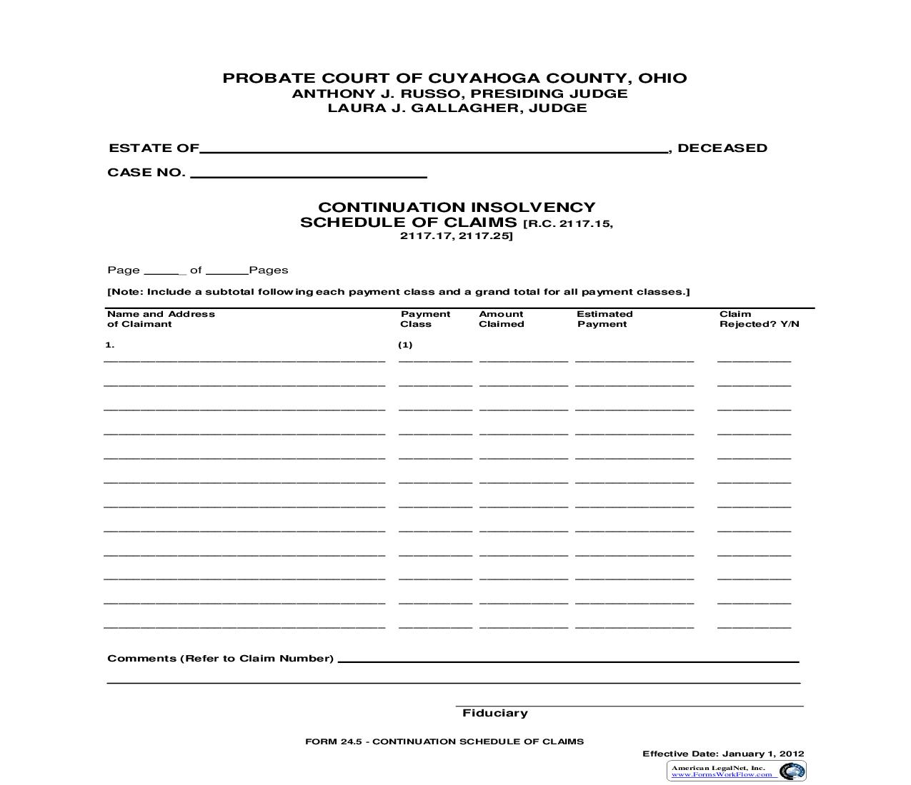 Continuation Insolvency Schedule Of Claims {24.5} | Pdf Fpdf Doc Docx | Ohio